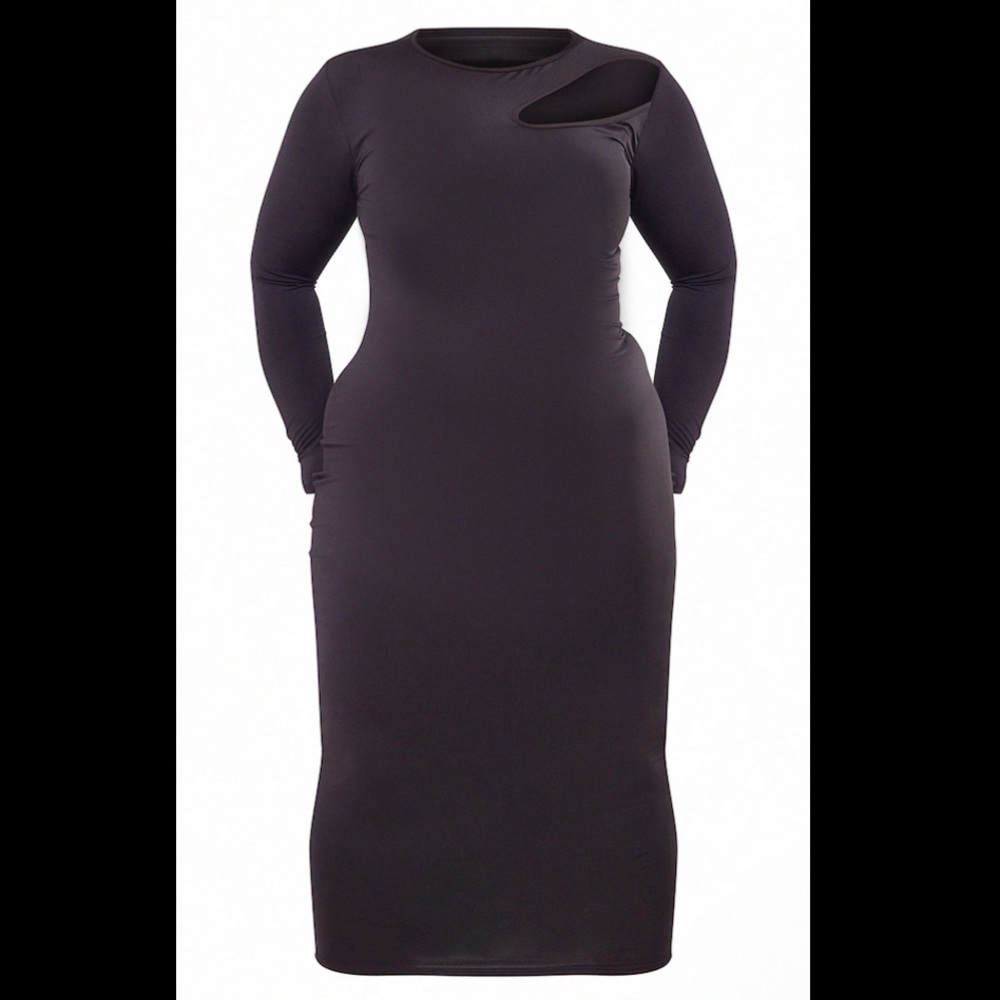BNWT Plus Black Cut Out Long Sleeve Midaxi Dress
